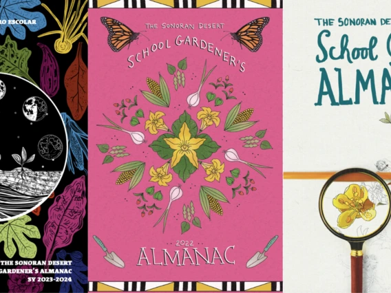 Three covers of the School Gardener's Almanac