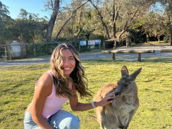 A photo of Angelina with a Kangeroo.