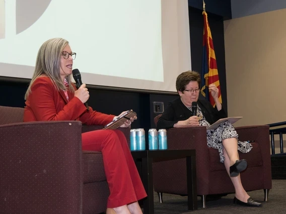 Arizona Gov. Katie Hobbs speaking from a stage