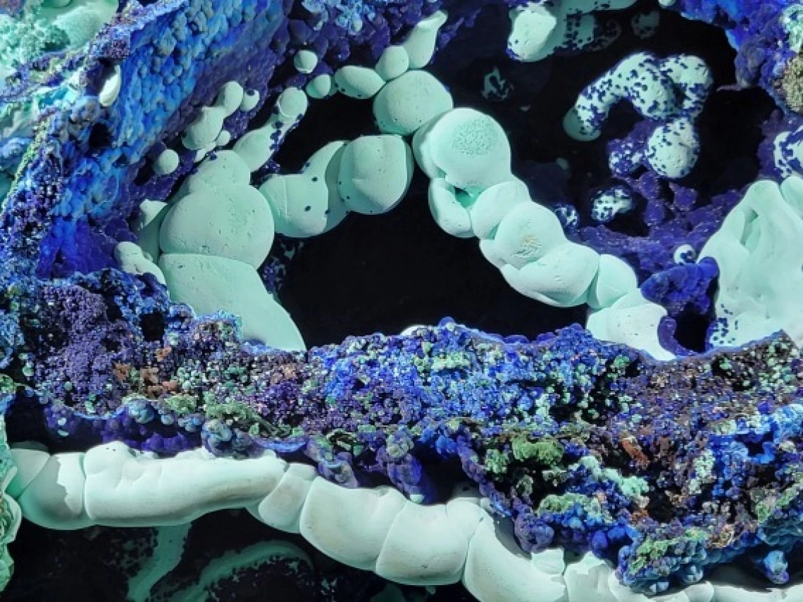 Close up of a blue and teal mineral