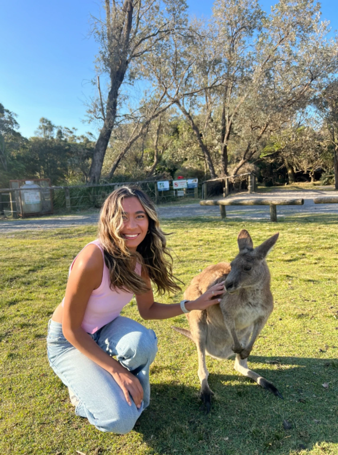 A photo of Angelina with a Kangeroo.