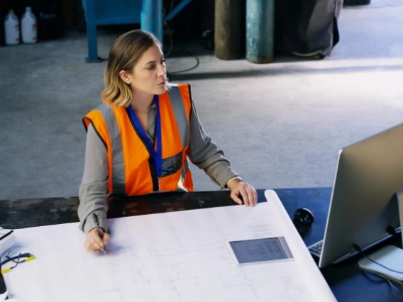 Civil engineer working at her desk