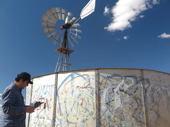 Chris Yazzie at windmill site