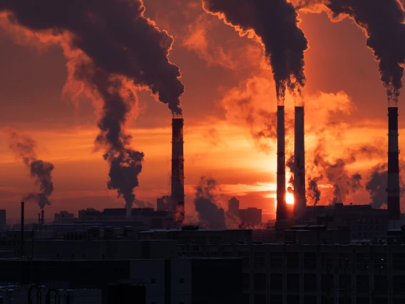 Steam coming out of smokestacks