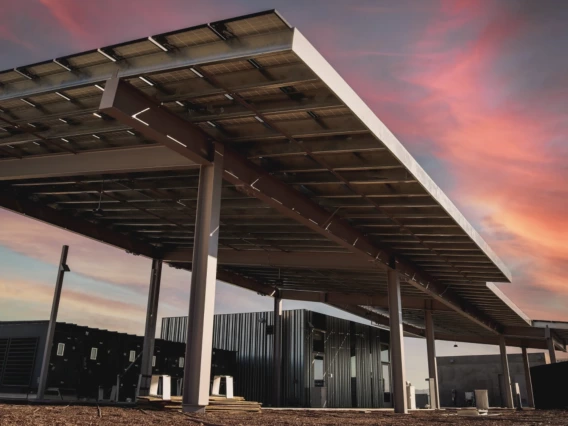 ENR2 rooftop solar panels at sunset