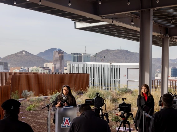 a press conference on the roof of ENR2 overlooking the city of Tucson