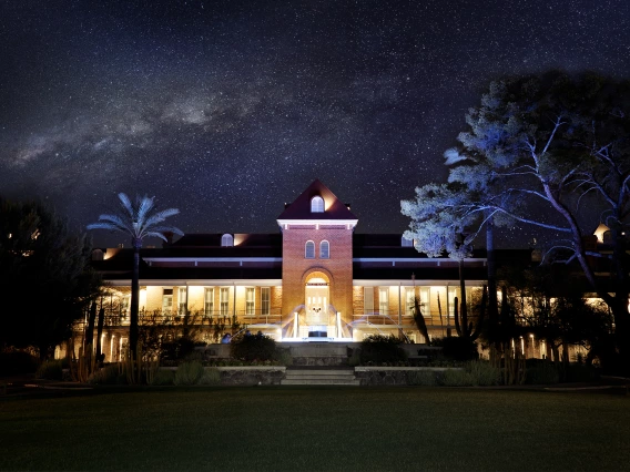 Old Main at night with the Milky Way overhead