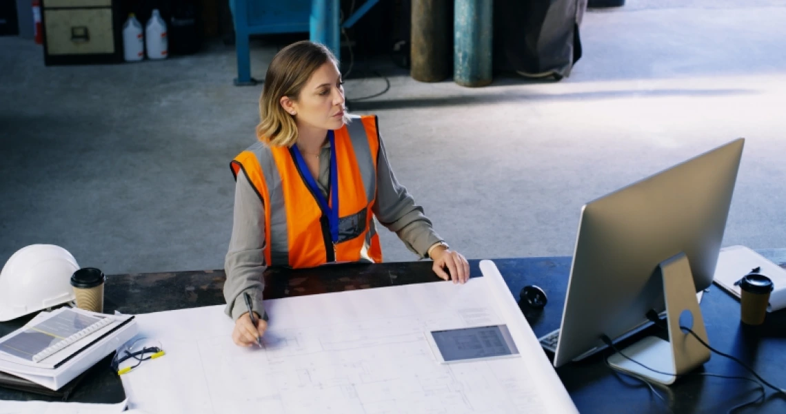 Civil engineer working at her desk