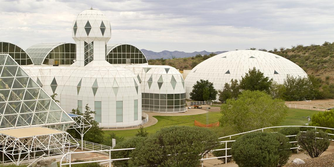 Biosphere 2 with overhead clouds
