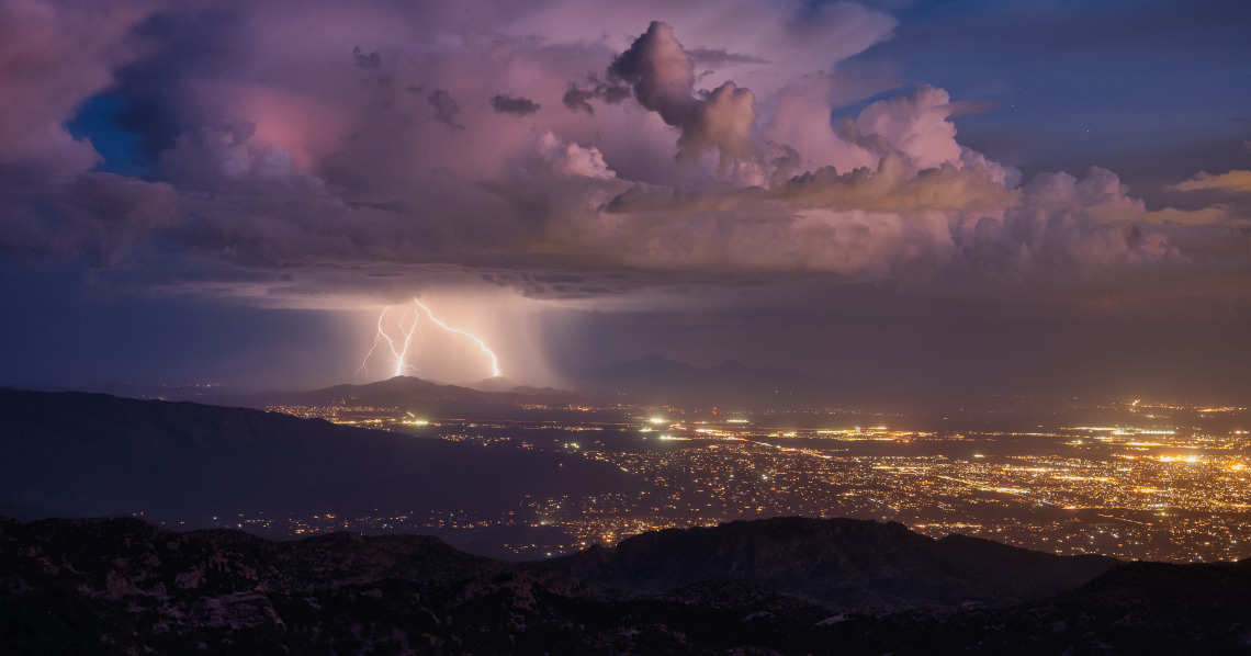 Lightning storm over Tucson, Arizona, during monsoon season.