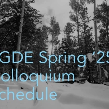 SGDE Spring ’25 Colloquium Schedule Graphic, black and white forest 